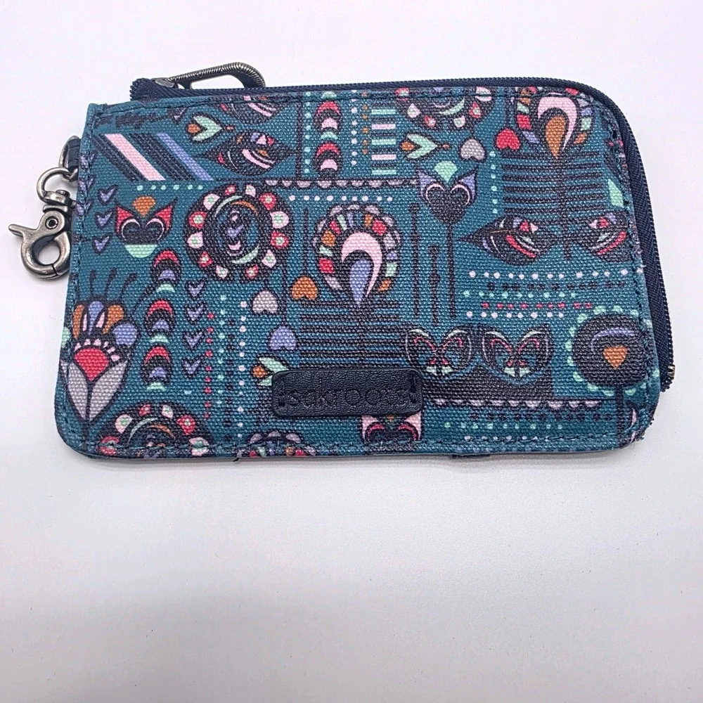 Sakroots Artist Circle Card Holder Wallet Blue Multi Color Boho ID Window Clip